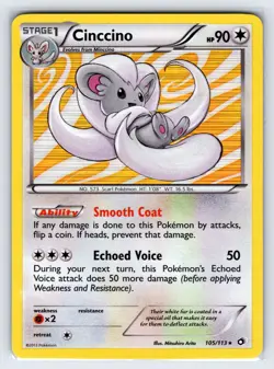 Cinccino 105/113 2013 B&W Legendary Treasures Pokemon Card Holo Rare - Vlp - Image 1