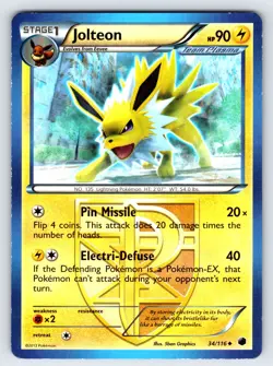 Jolteon 34/116 2013 Black & White Plasma Freeze Pokemon Card Non Holo Rare - VLP - Image 1