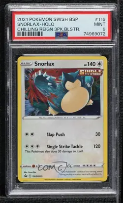 Snorlax Holo Pokemon Sword & Shield Black Star Promo PSA 9 MINT - Image 1