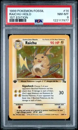 RAICHU (PSA 8) Pokemon Fossil 1st Edition 14/62 - Holo Rare - Image 1