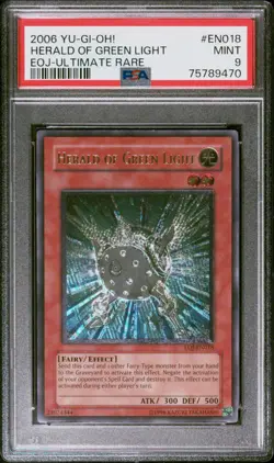 PSA 9 YuGiOh Herald of Green Light EOJ-EN018 Ultimate Rare Enhanced MINT - Image 1