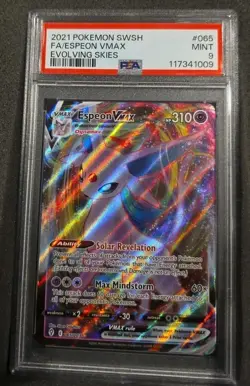 POKEMON CARD ESPEON VMAX FULL ART 65 EVOLVING SKIES #65 GRADED PSA 9 MINT - Image 1
