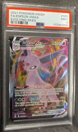 POKEMON CARD ESPEON VMAX FULL ART 65 EVOLVING SKIES #65 GRADED PSA 9 MINT - Image 2