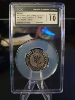 CGC 10 Moltres Pokemon Coin Battle Medal SP85 Silver Meiji Battle Coin - Image 1