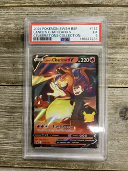 Graded PSA 5 2021 Pokemon SWSH BSP Lance’s Charizard V Celebrations Collection - Image 1