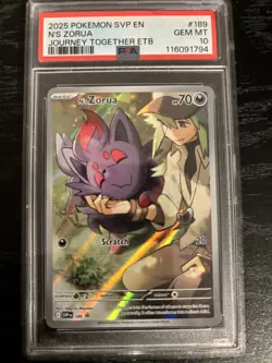 2025 POKEMON JOURNEY TOGETHER ETB N'S ZORUA FULL ART PROMO 189 PSA 10 GEM MINT - Image 1