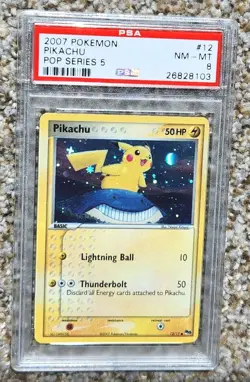 PSA 8 Pikachu 12/17 POP Series 5 Holo Bleed Error + Inverted Back 2007 Pokemon - Image 1