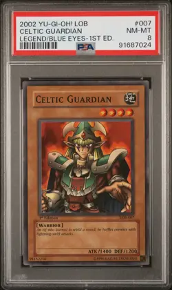 PSA 8 YuGiOh Celtic Guardian LOB-007 1st Edition Super Rare NM-MT - Image 1