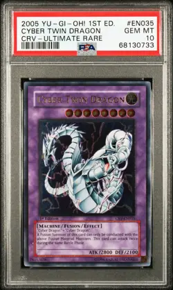 PSA 10 YuGiOh Cyber Twin Dragon CRV-EN035 1st Edition Ultimate Rare GEM MINT - Image 1