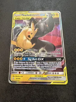 Pokemon Pikachu & Zekrom GX Tag Team TCG Sun Moon Holo Ultra Rare Card 33/181 NM - Image 2