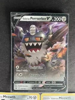 Galarian Perrserker V + Galarian Meowth (x2) 3-card mixed Pokemon lot - PWE - Image 2