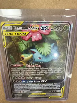 Pokemon TCG Venusaur and Snivy GX SM229 Full Art Tag Team Black Star Promo LP+ - Image 1