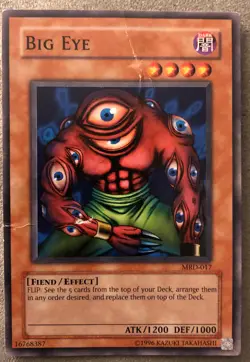 1996 Yugioh Big Eye 1st Edition Card MRD-017 Low Grade With Bends - Image 1