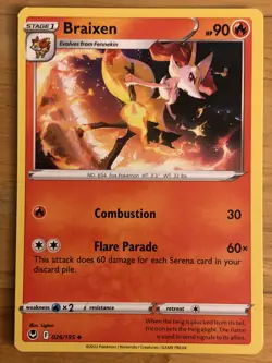 2022 Pokemon TCG Sword & Shield Silver Tempest Braixen Card #026/195 NM - Image 1