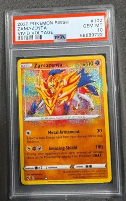POKEMON CARD ZAMAZENTA AMAZING RARE 102 VIVID VOLTAGE GRADED PSA 10 GEM MINT - Image 1