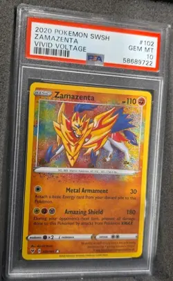 POKEMON CARD ZAMAZENTA AMAZING RARE 102 VIVID VOLTAGE GRADED PSA 10 GEM MINT - Image 2