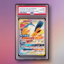 PSA 10 Eevee & Snorlax GX 297/SM-P Tag Bolt Box Campaign Promo Pokemon Card - Image 1