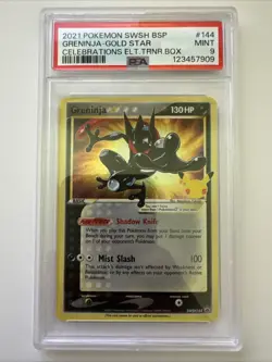 Greninja Gold Star SWSH144 Celebrations ETB Promo Pokemon Card PSA 9 Mint - Image 1