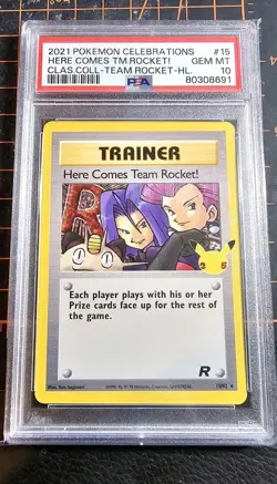 2021 Pokemon Celebrations Classic Collection Here Comes Team Rocket #15 PSA 10 - Image 1