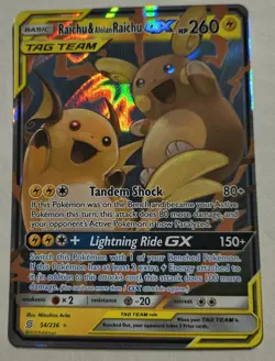 Raichu & Alolan Raichu GX 54/236 Unified Minds Holo Rare Tag Team Pokemon TCG - Image 1