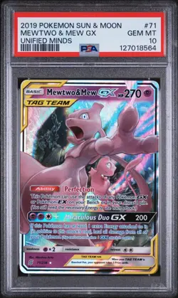 2019 Pokemon - Sun & Moon Unified Minds - Mewtwo & Mew GX 71/236 - PSA 10 - Image 1