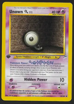 1st Edition Unown [Q] 59/105 - Neo Destiny - Pokemon - Uncommon - LP - Image 1