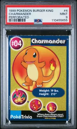 1999 Pokemon Burger King #4 - Charmander Perforated - PSA 9 - Image 1