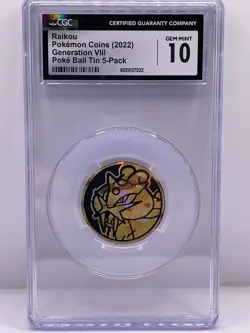 Pokemon 2022 Raikou Coin Generation VIII Pokeball Tin CGC 10 GEM MINT - Image 1