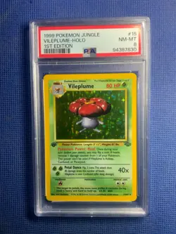 1999 Pokemon Jungle Vileplume Holo 1st Edition #15 PSA 8 - Image 1