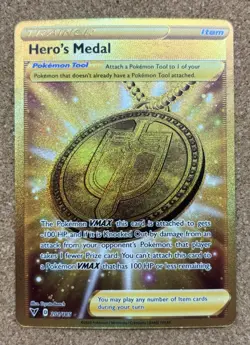 Pokemon Card - Hero's Medal (Secret) Vivid Voltage 201/185 Secret Rare NM - Image 1