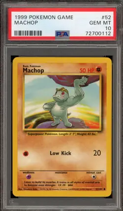 Pokemon Machop Base Set Unlimited #52 PSA 10 Gem Mint - Image 1