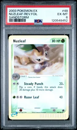 2003 POKEMON EX SANDSTORM 48 NUZLEAF-REVERSE FOIL EXCELLENT-MINT PSA 6 - Image 1