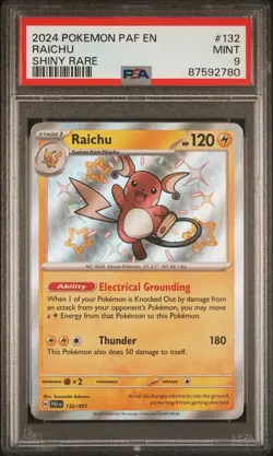 Pokemon Raichu 132/091 PSA 9 Mint Paldean Fates Shiny Holo Rare - Image 1