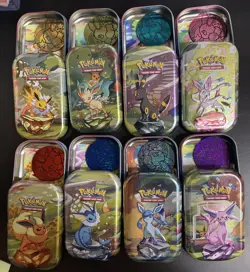 Pokemon Prismatic Evolutions Mini Tins Opened No Packs Full Set Of 8 Empty Tins - Image 1