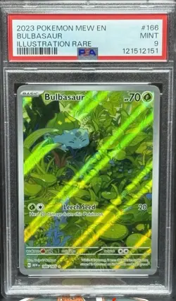 Pokemon 2023 Mew en Bulbasaur Illustration Rare Card 166/165 PSA 9 - Image 1