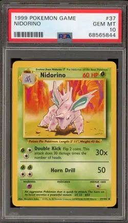 Pokemon Nidorino Base Set Unlimited #37 PSA 10 Gem Mint - Image 1