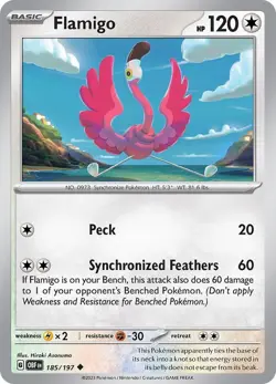 Flamigo 185/197 | Obsidian Flames | Uncommon Non Holo | NM Pokemon Card - Image 1