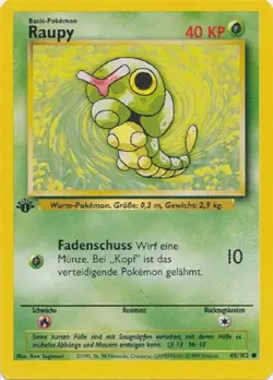 POKEMON Card GERMAN BASE SET 1st Edition RAUPY Caterpie #45/102 Common MINT - Image 1