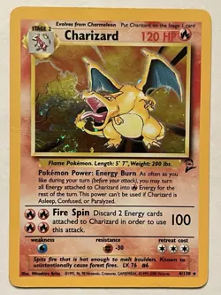 Charizard Holo 4/130 Base Set 2 Pokemon Card 2000 WOTC Vintage Swirl DMG - Image 1