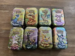 Prismatic Evolutions EMPTY Mini Tins, Complete Set (Tin/Card/Coin) - 16 Total - Image 1