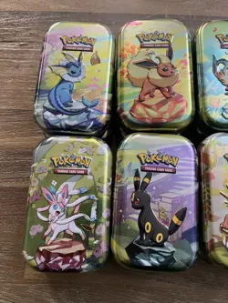 Prismatic Evolutions EMPTY Mini Tins, Complete Set (Tin/Card/Coin) - 16 Total - Image 3