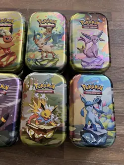 Prismatic Evolutions EMPTY Mini Tins, Complete Set (Tin/Card/Coin) - 16 Total - Image 4