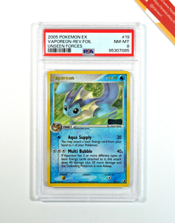 Pokemon PSA 8 Vaporeon #19 Reverse Foil EX Unseen Forces 2005 English - Image 1