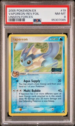 Pokemon PSA 8 Vaporeon #19 Reverse Foil EX Unseen Forces 2005 English - Image 2