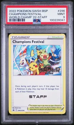 Pokemon Champions Festival SWSH296 PSA 9 Mint Worlds 2022 London Staff Promo - Image 1