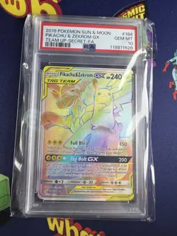 2019 POKEMON SUN & MOON TEAM UP SECRET #184 FULL ART/PIKACHU & ZEKROM GX PSA 10 - Image 1