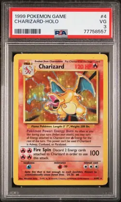 Pokemon Charizard 4/102 PSA 3 VG Base Set Unlimited Holo Rare 1999 WOTC - Image 1