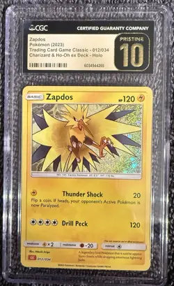 Pokemon Classic Collection Zapdos Holo CGC Pristine 10 Charizard Deck 012/034 - Image 1