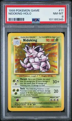 Pokemon Nidoking 11/102 PSA 8 NM-MT Base Set Unlimited Holo Rare 1999 WOTC - Image 1