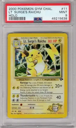 LT. SURGE'S RAICHU 2000 POKEMON GYM CHALLENGE 1ST EDITION HOLO 11/132 PSA 9 MINT - Image 1